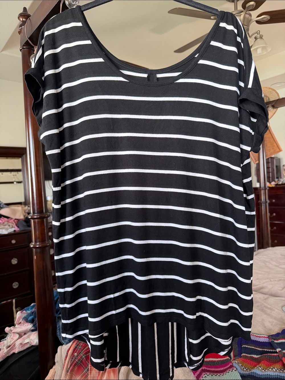 Black & White Striped Scoop Neck Women’s A-Line Tee